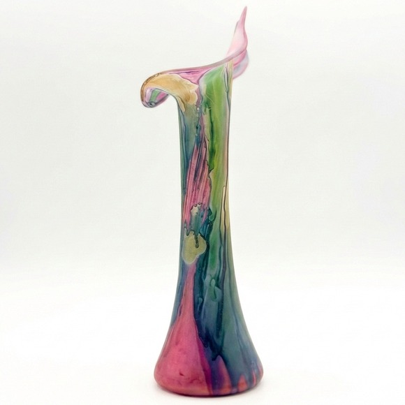 Rueven Glass Calla Lily Bud Vases Pair Hand Painted Art Glass Multi Color Canada - Picture 7 of 8